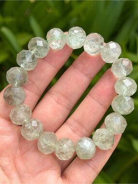 13mm Faceted Green Quartz Beaded Stretch Bracelet 2362